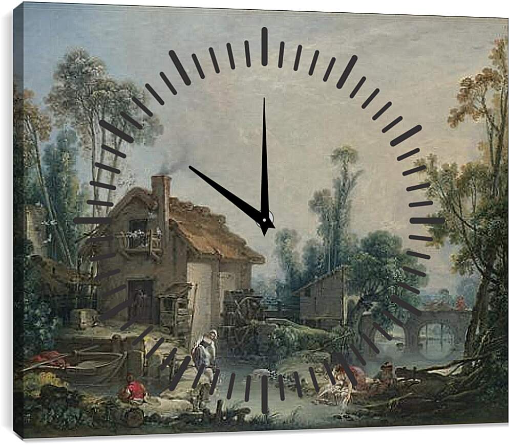 Часы картина - Landscape with a Watermill. Франсуа Буше