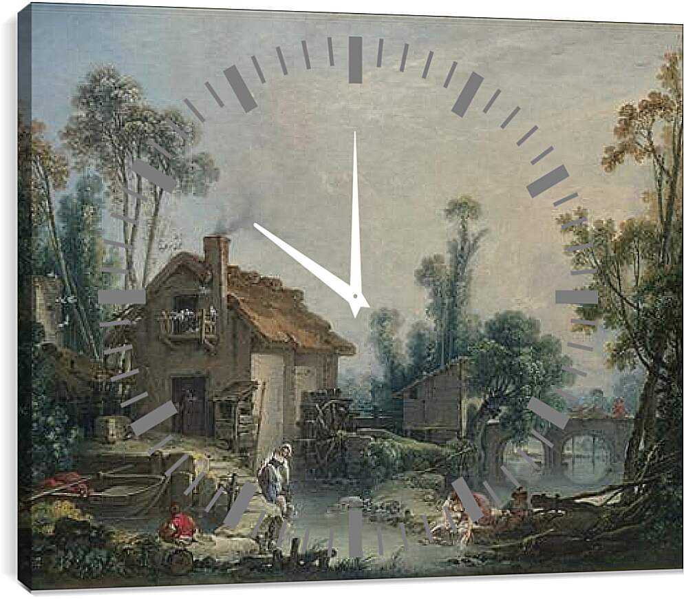 Часы картина - Landscape with a Watermill. Франсуа Буше