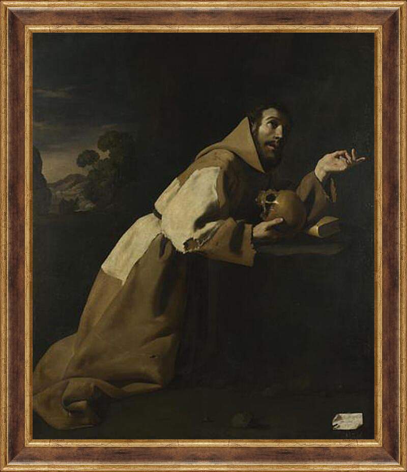 Картина в раме - Saint Francis in Meditation. Святой Франциск в раздумии. Франсиско де Сурбаран