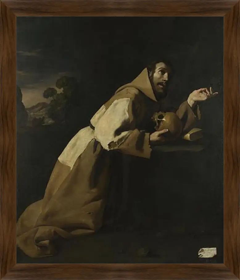 Картина в раме - Saint Francis in Meditation. Святой Франциск в раздумии. Франсиско де Сурбаран