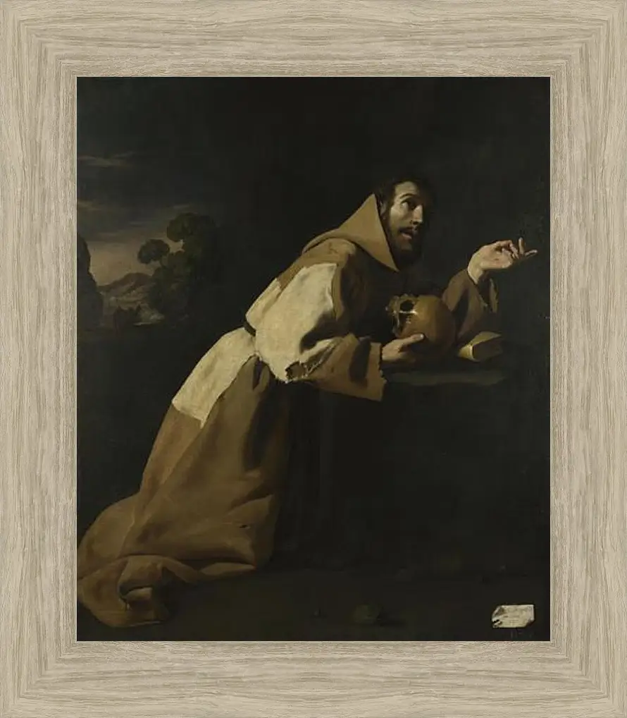 Картина в раме - Saint Francis in Meditation. Святой Франциск в раздумии. Франсиско де Сурбаран