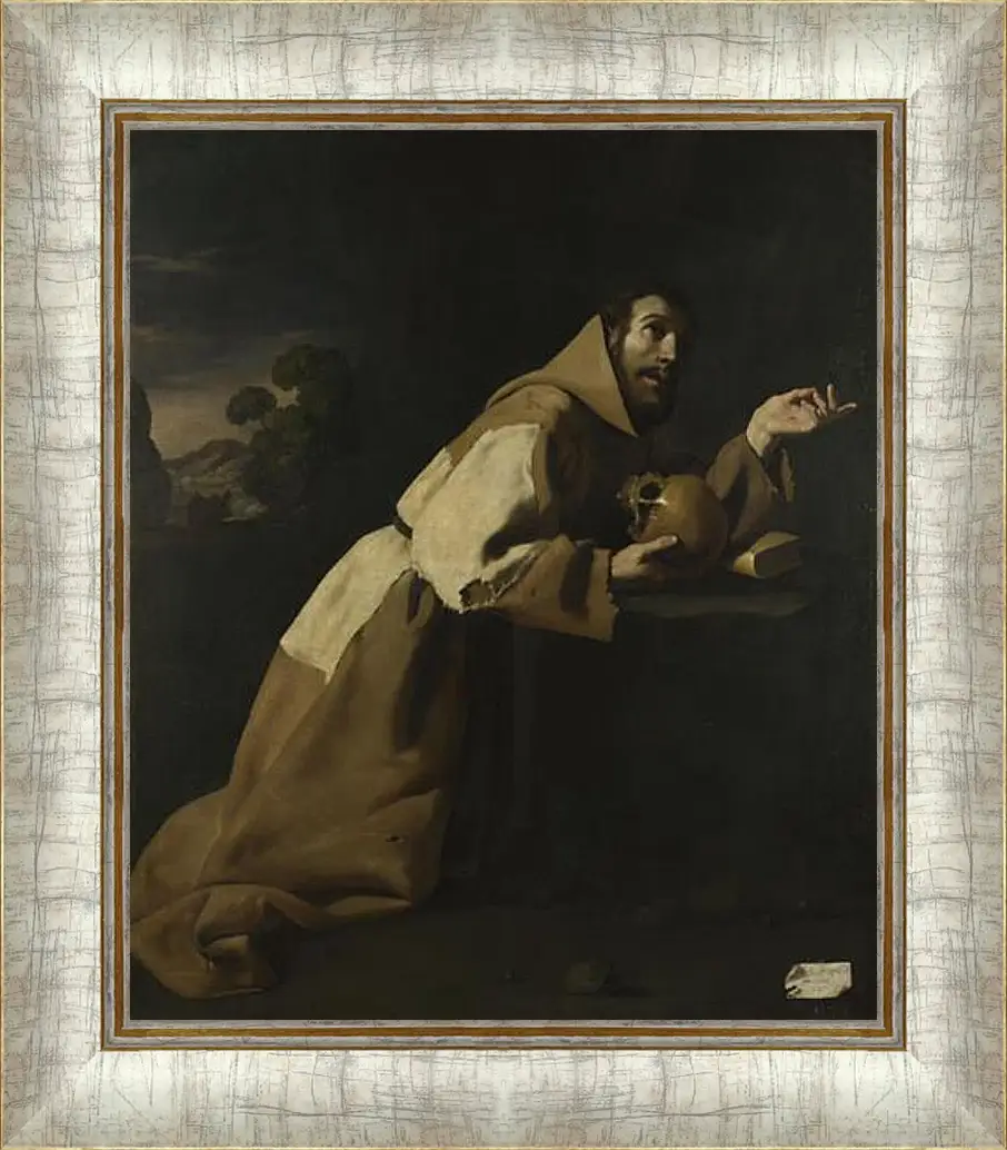 Картина в раме - Saint Francis in Meditation. Святой Франциск в раздумии. Франсиско де Сурбаран