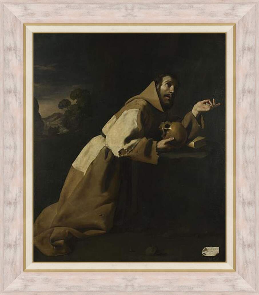 Картина в раме - Saint Francis in Meditation. Святой Франциск в раздумии. Франсиско де Сурбаран