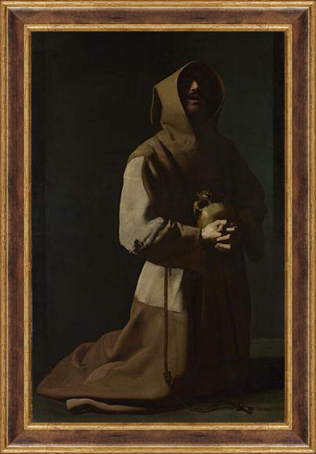 Картина в раме - Saint Francis in Meditation (1). Святой Франциск на коленях. Франсиско де Сурбаран