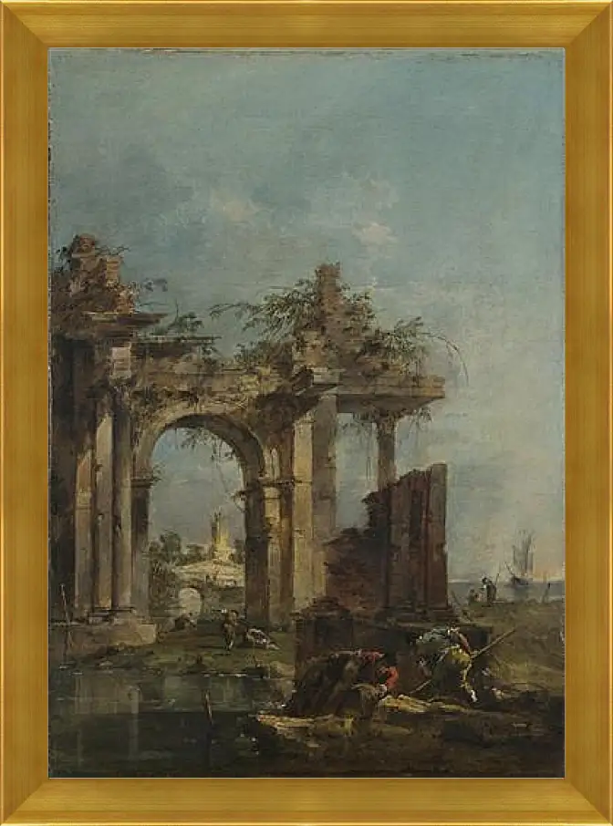 Картина в раме - A Caprice with Ruins on the Seashore. Франческо Гварди