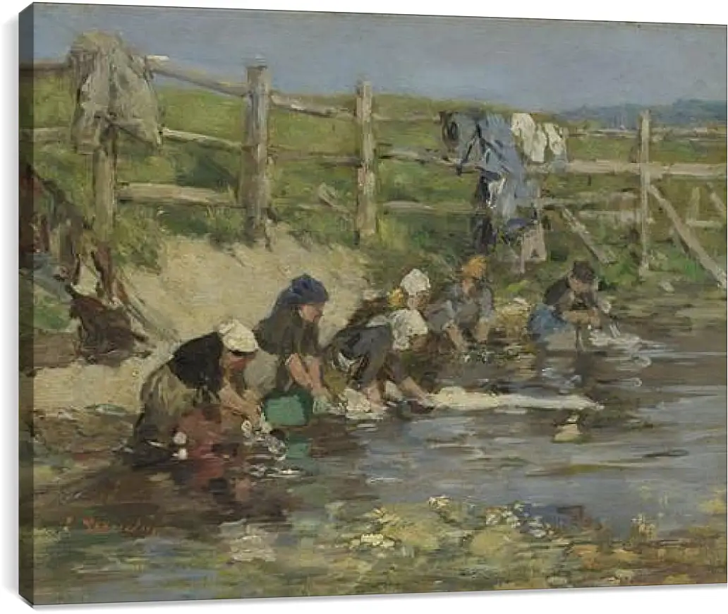 Постер и плакат - Laundresses by a Stream. Эжен Буден