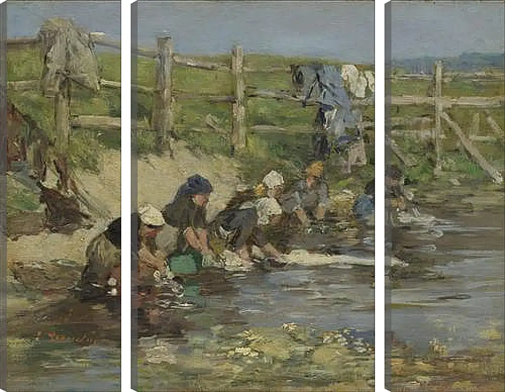 Модульная картина - Laundresses by a Stream. Эжен Буден