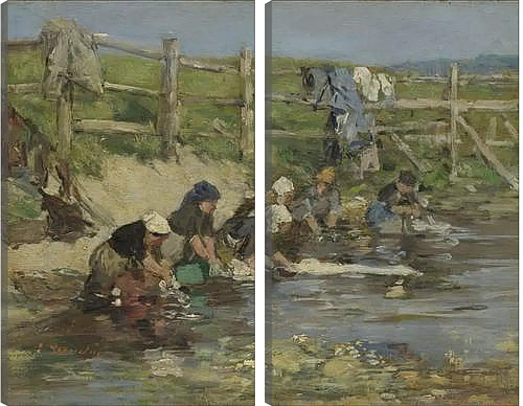 Модульная картина - Laundresses by a Stream. Эжен Буден