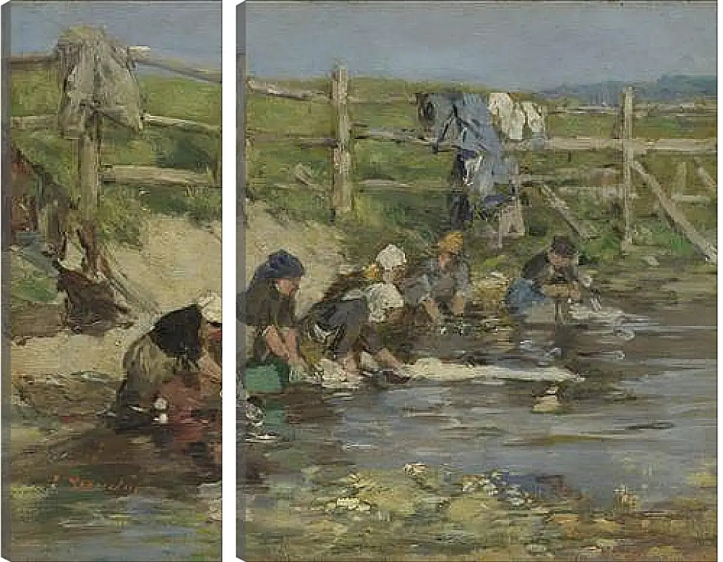 Модульная картина - Laundresses by a Stream. Эжен Буден