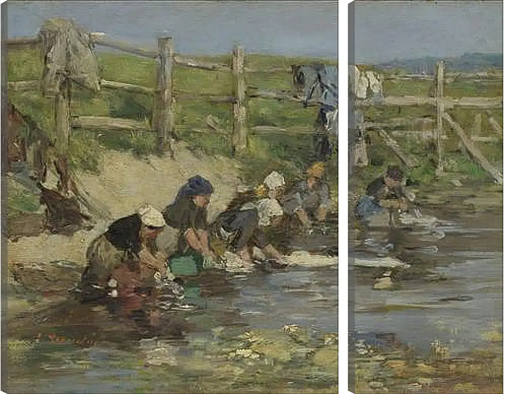 Модульная картина - Laundresses by a Stream. Эжен Буден