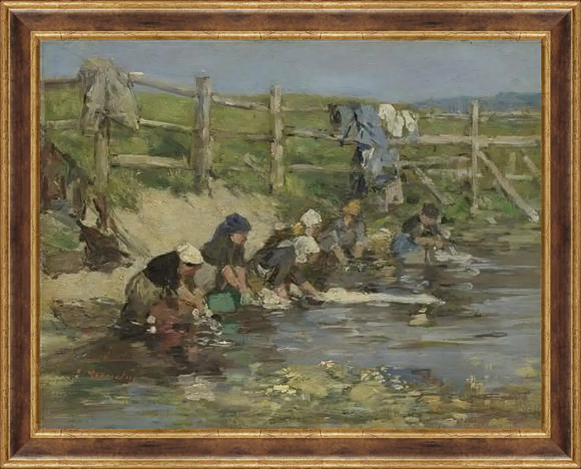 Картина в раме - Laundresses by a Stream. Эжен Буден