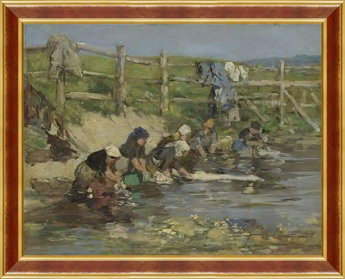 Картина в раме - Laundresses by a Stream. Эжен Буден