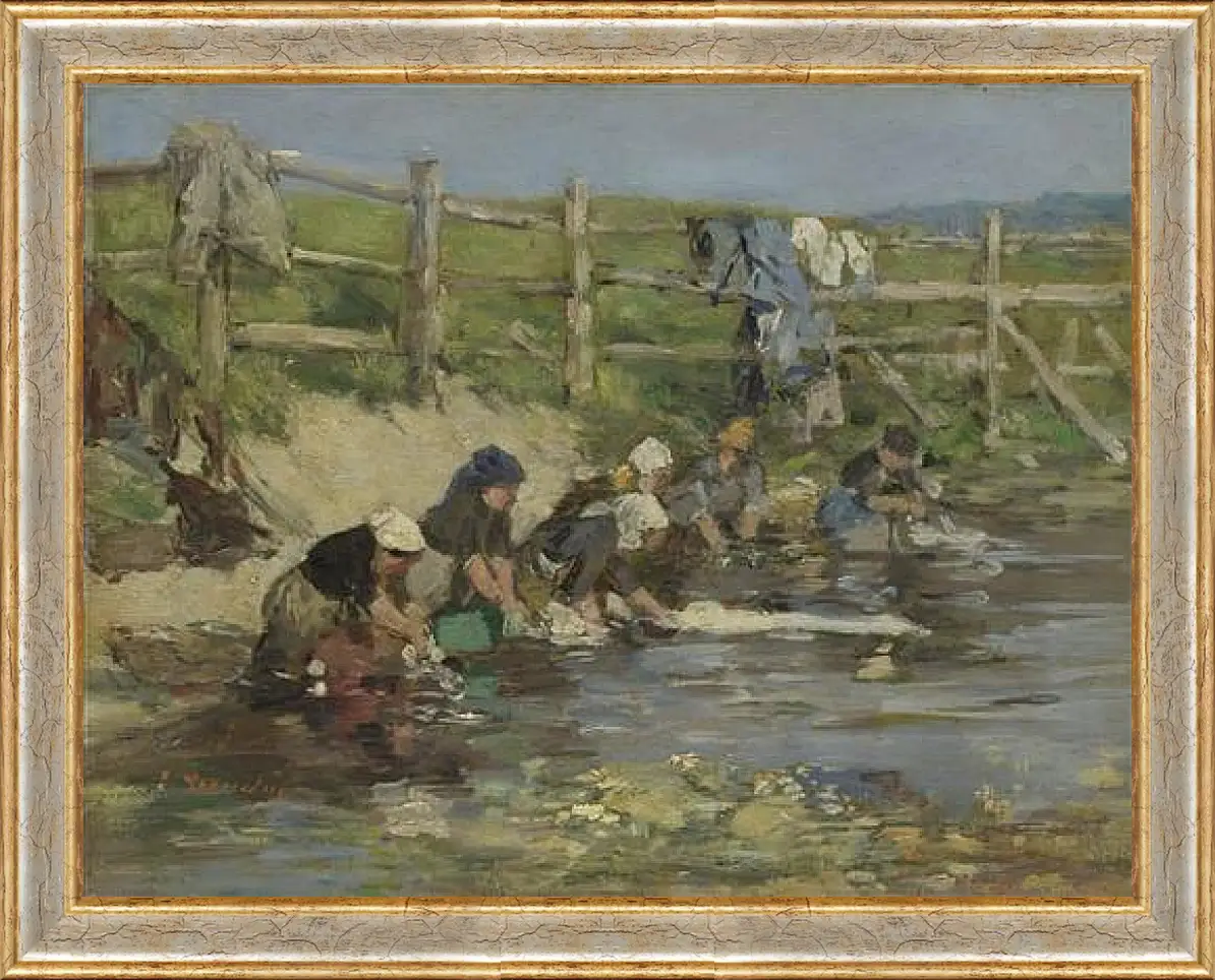 Картина в раме - Laundresses by a Stream. Эжен Буден