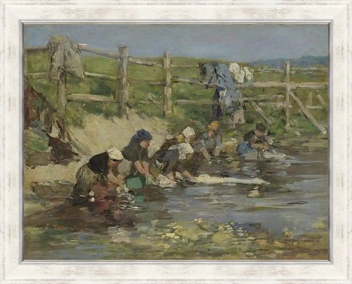 Картина в раме - Laundresses by a Stream. Эжен Буден