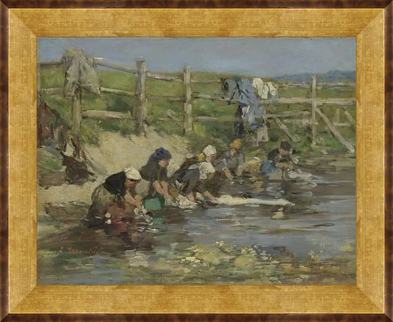 Картина в раме - Laundresses by a Stream. Эжен Буден