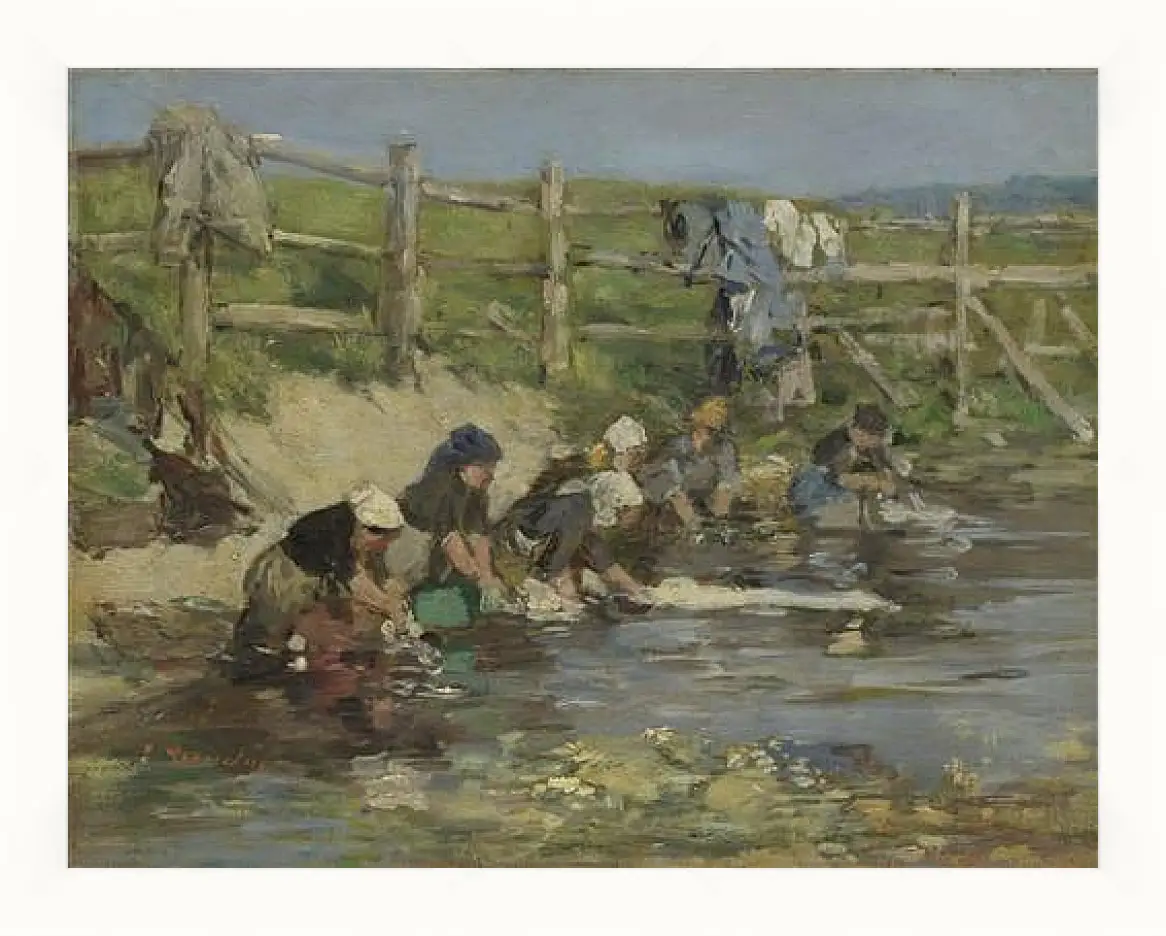 Картина в раме - Laundresses by a Stream. Эжен Буден