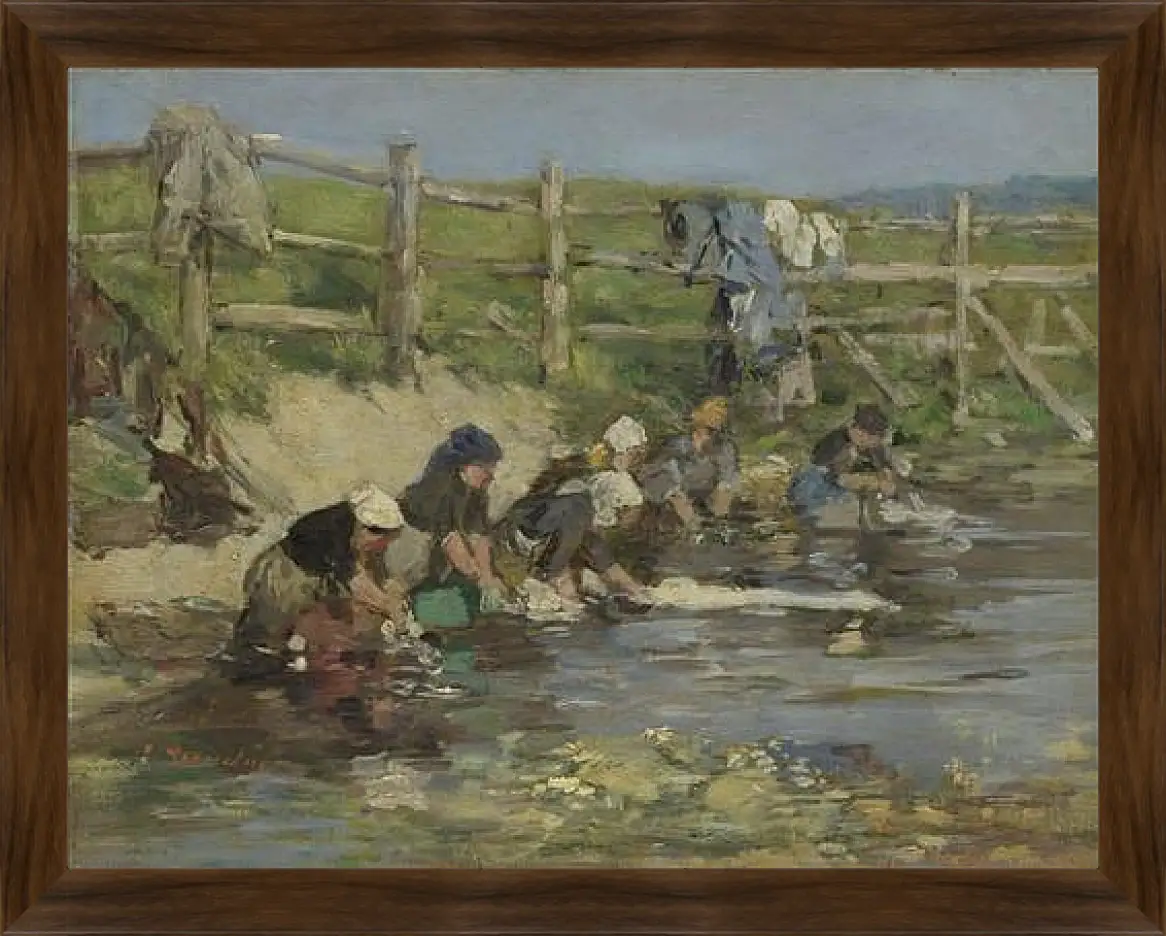 Картина в раме - Laundresses by a Stream. Эжен Буден