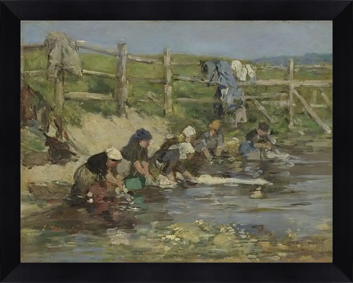 Картина в раме - Laundresses by a Stream. Эжен Буден