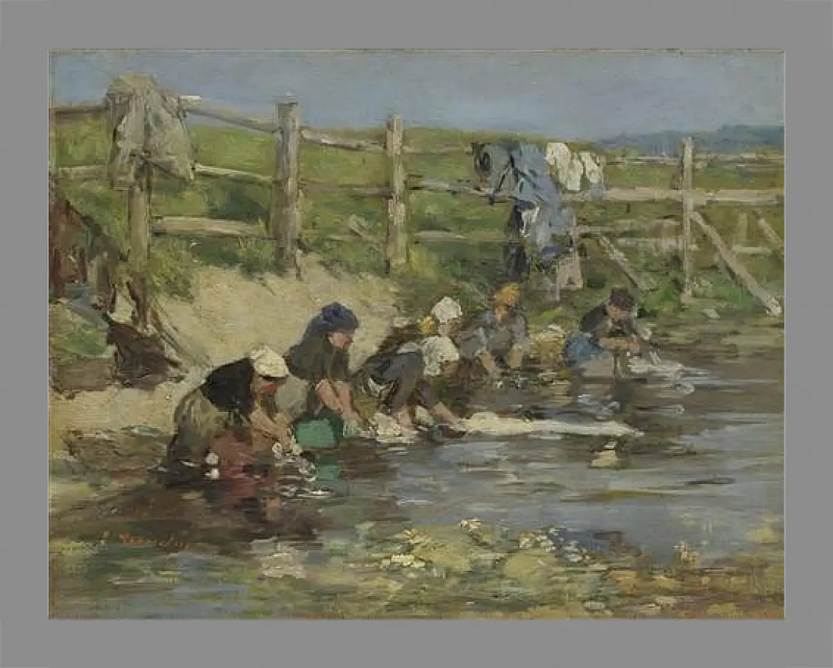 Картина в раме - Laundresses by a Stream. Эжен Буден