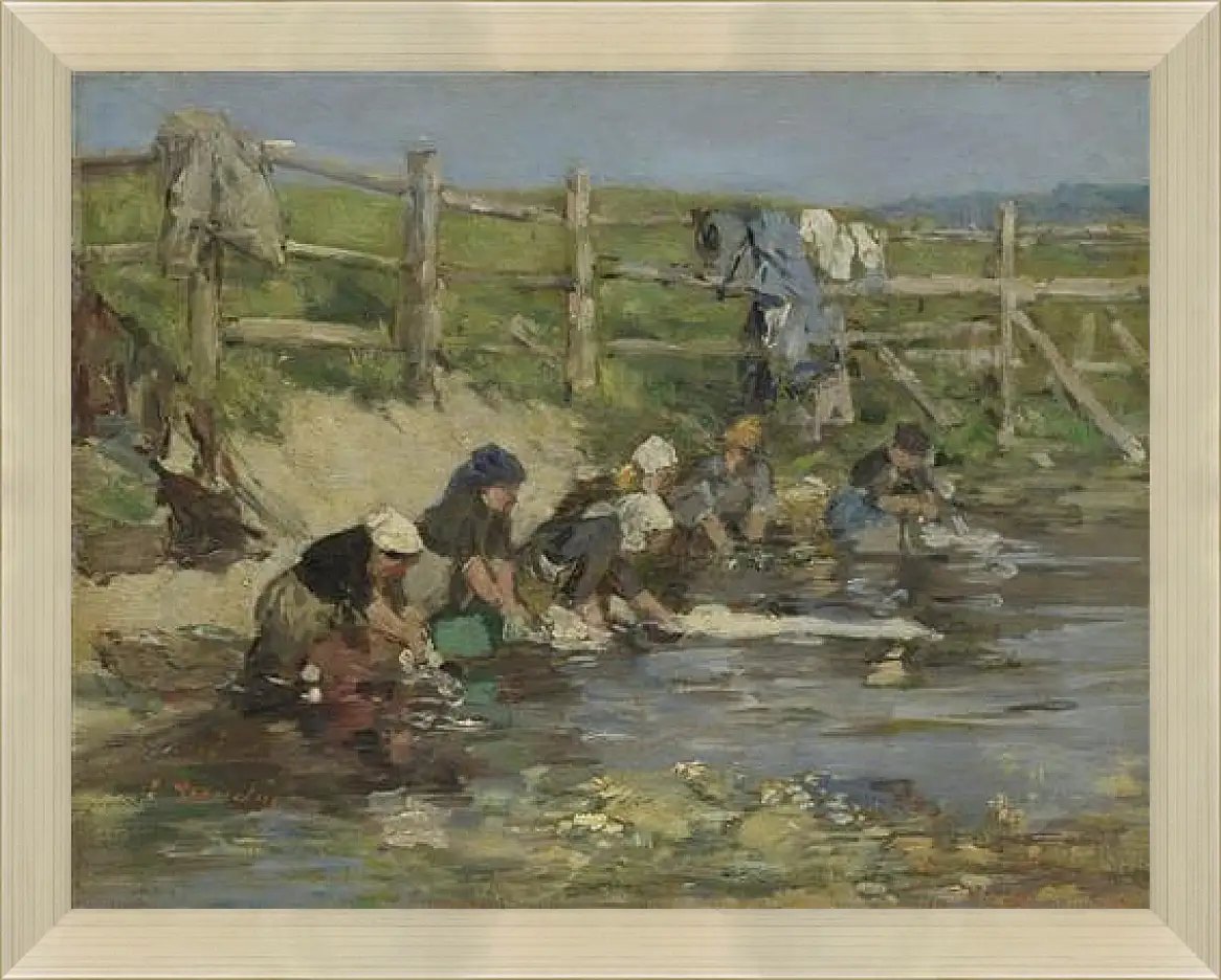 Картина в раме - Laundresses by a Stream. Эжен Буден