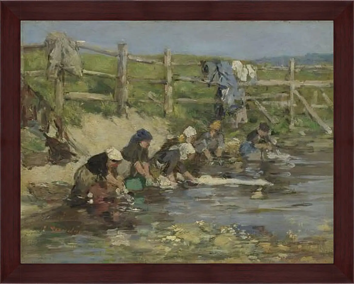 Картина в раме - Laundresses by a Stream. Эжен Буден