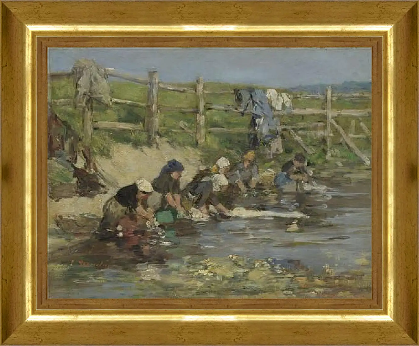 Картина в раме - Laundresses by a Stream. Эжен Буден