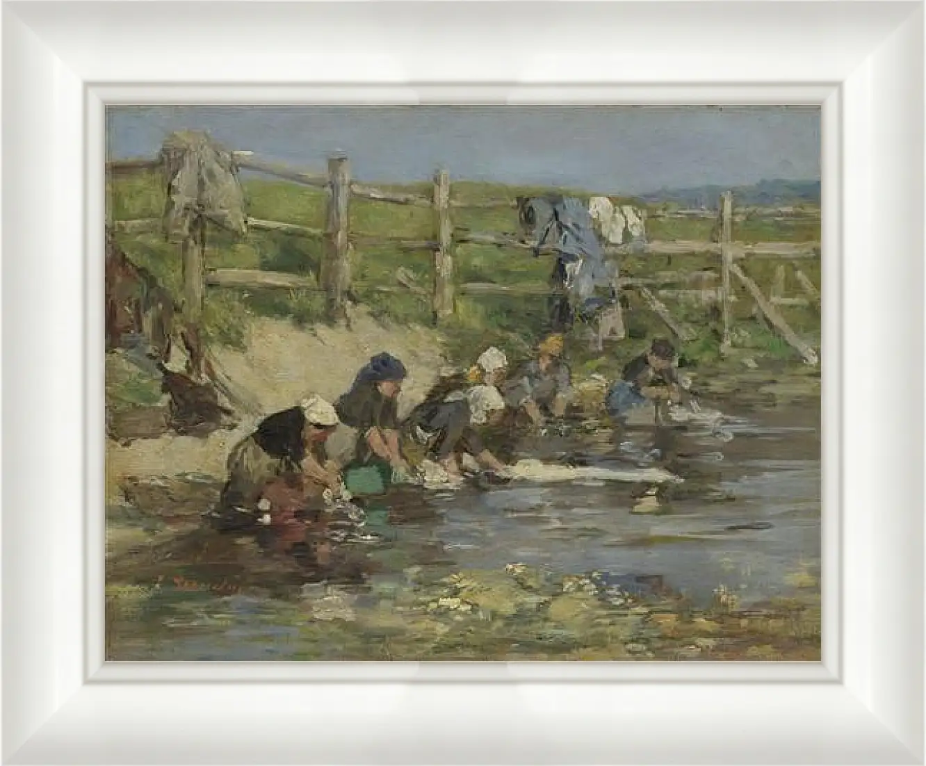 Картина в раме - Laundresses by a Stream. Эжен Буден