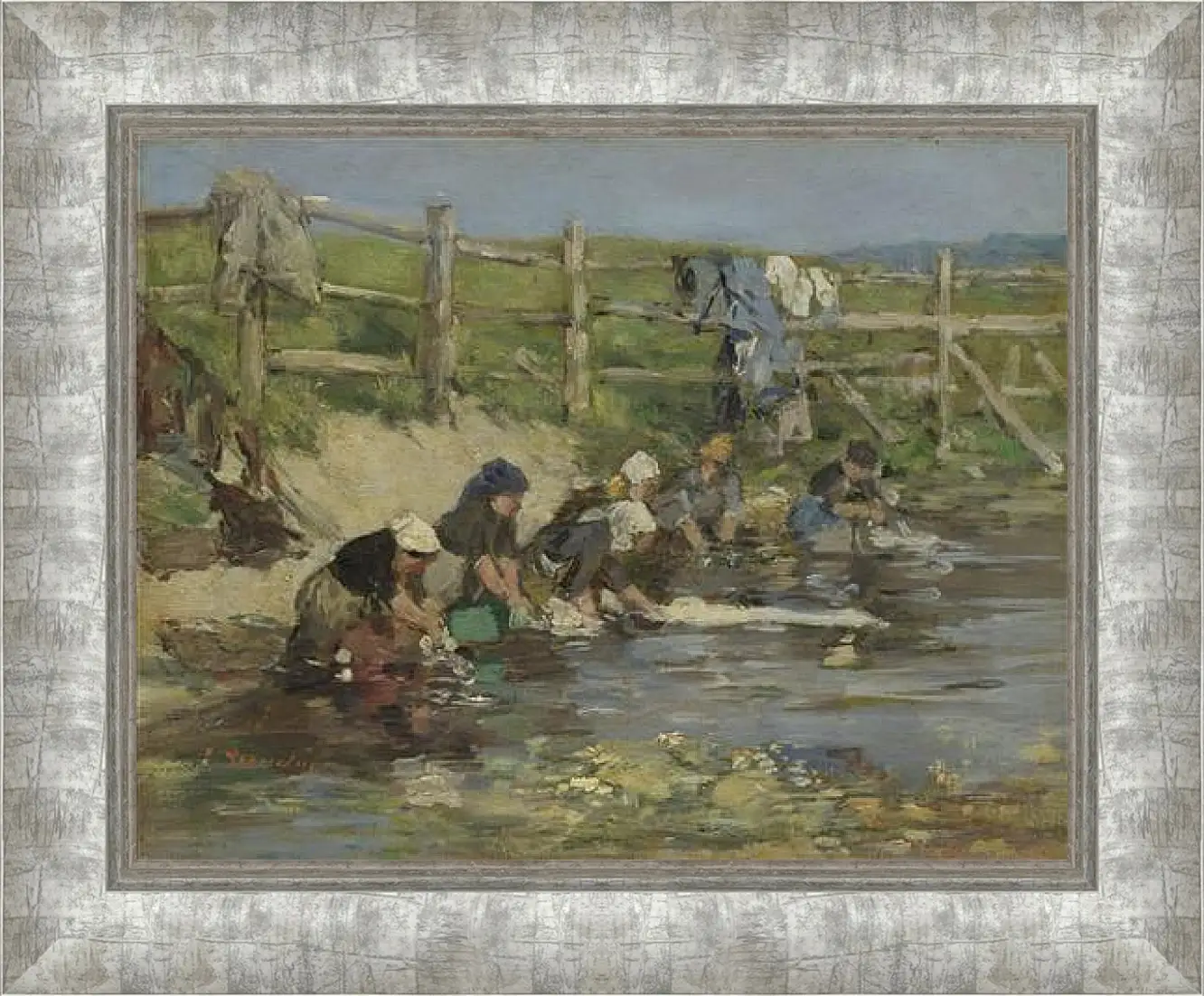 Картина в раме - Laundresses by a Stream. Эжен Буден