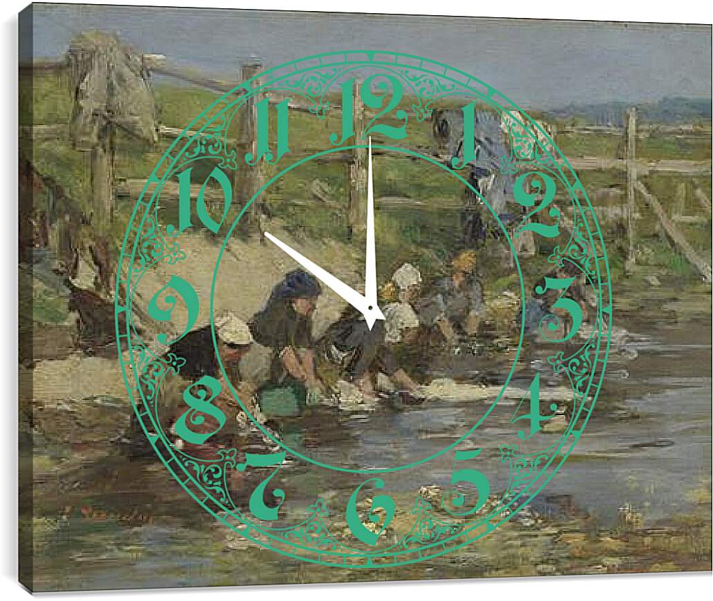Часы картина - Laundresses by a Stream. Эжен Буден