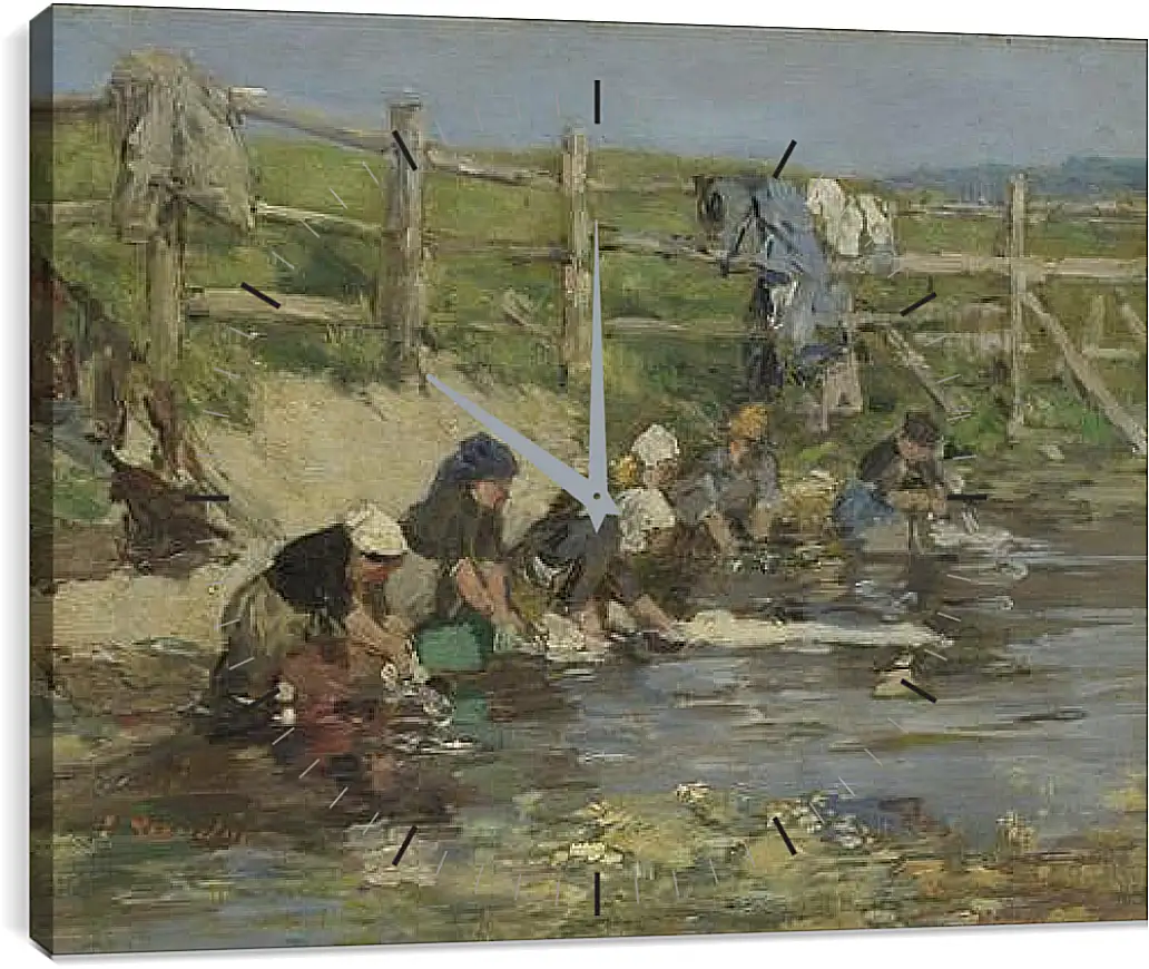 Часы картина - Laundresses by a Stream. Эжен Буден