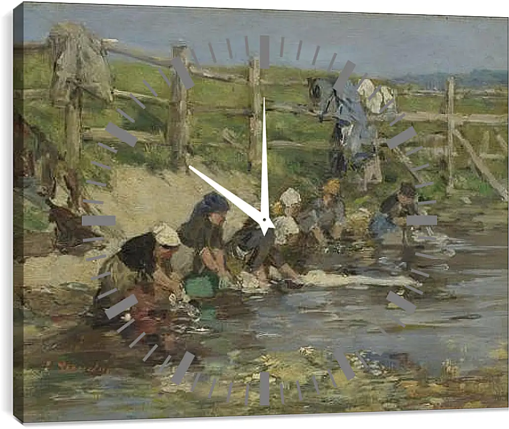 Часы картина - Laundresses by a Stream. Эжен Буден