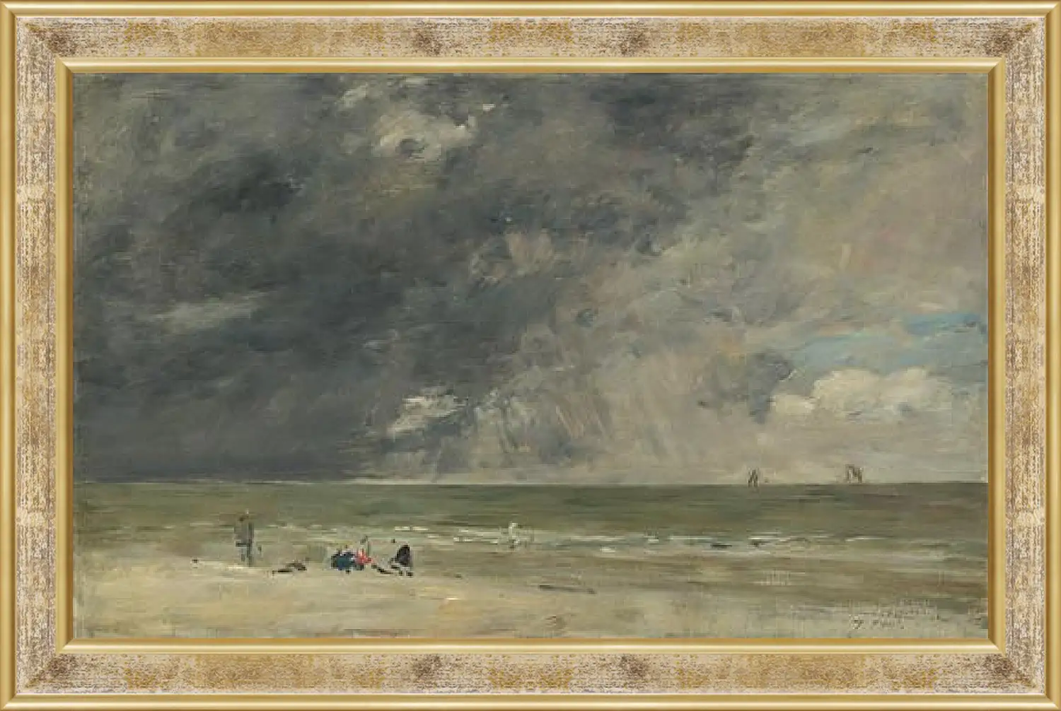 Картина в раме - Beach Scene, Trouville. Эжен Буден