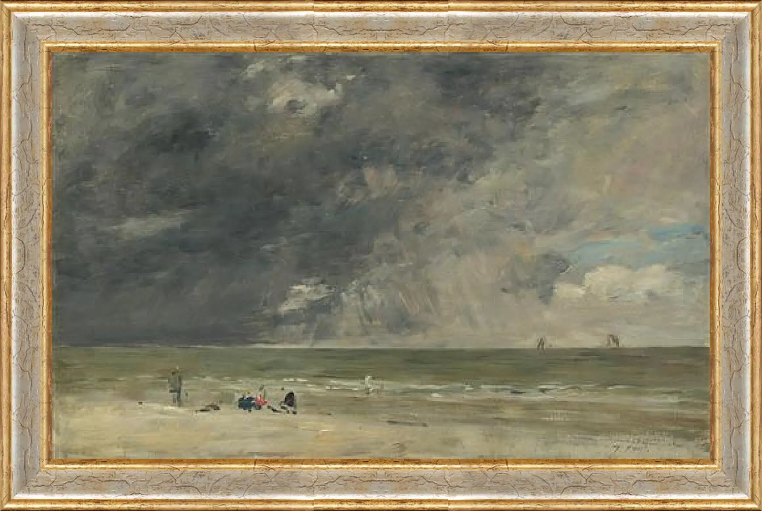 Картина в раме - Beach Scene, Trouville. Эжен Буден