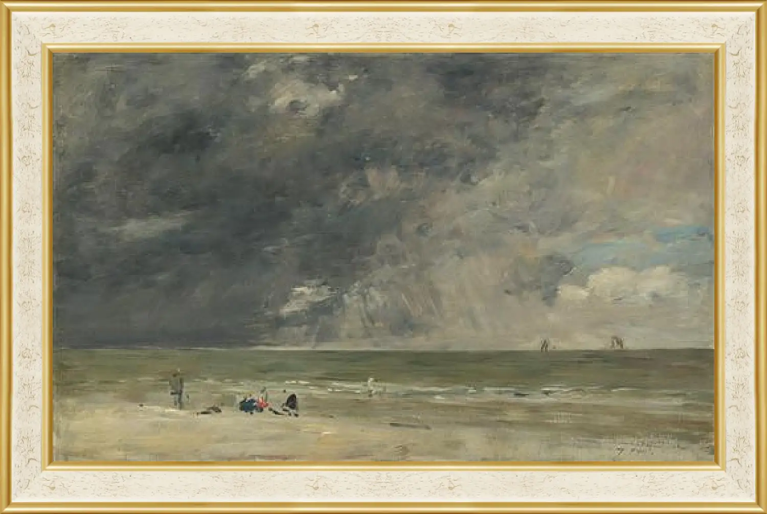 Картина в раме - Beach Scene, Trouville. Эжен Буден