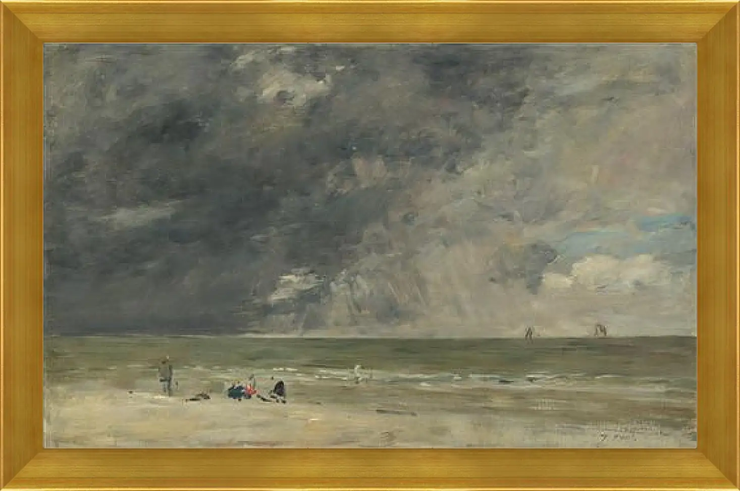 Картина в раме - Beach Scene, Trouville. Эжен Буден