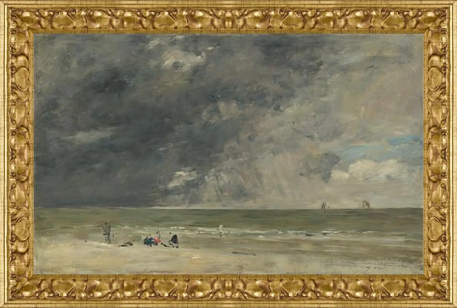 Картина в раме - Beach Scene, Trouville. Эжен Буден