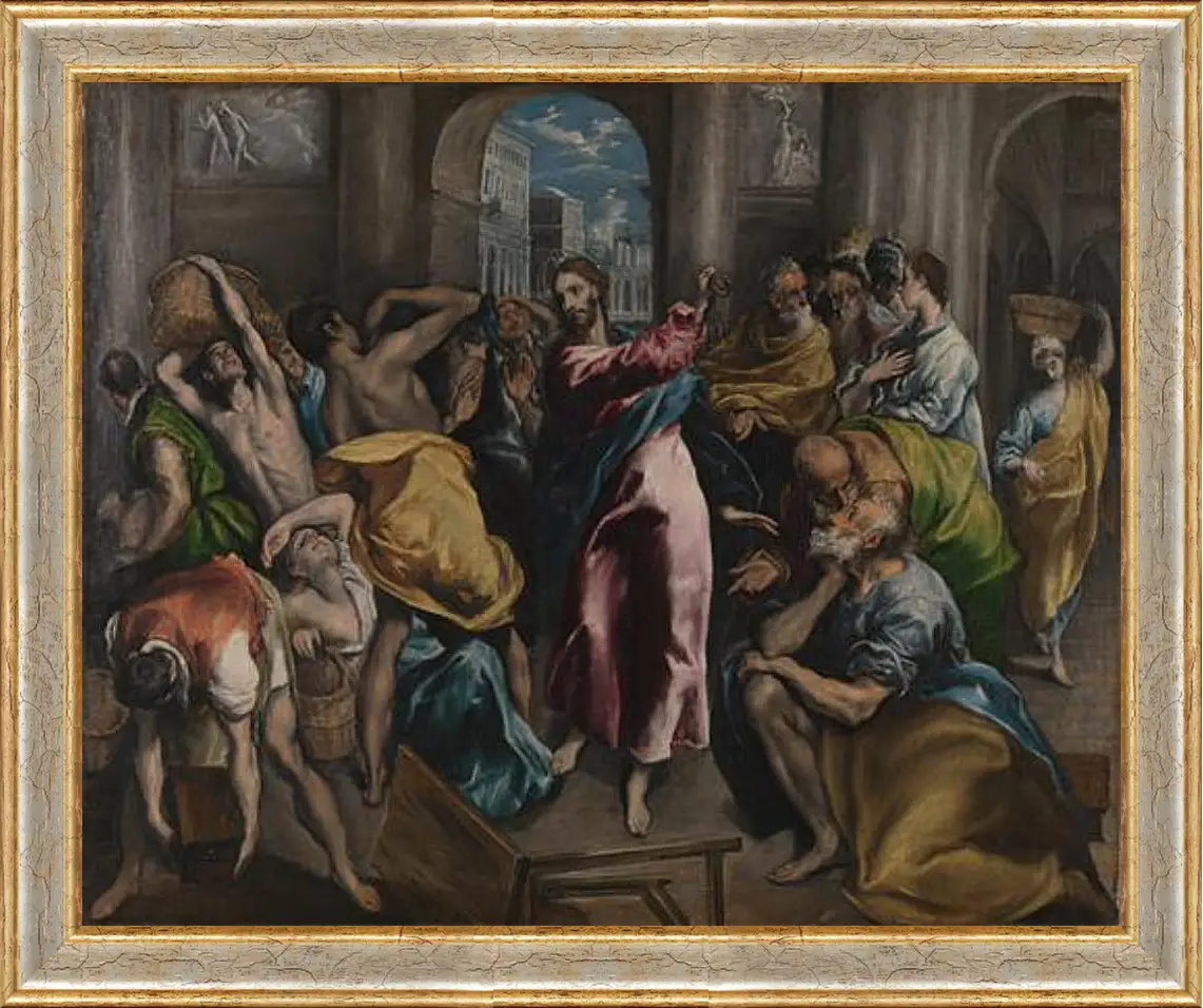 Картина в раме - Christ driving the Traders from the Temple. Эль Греко