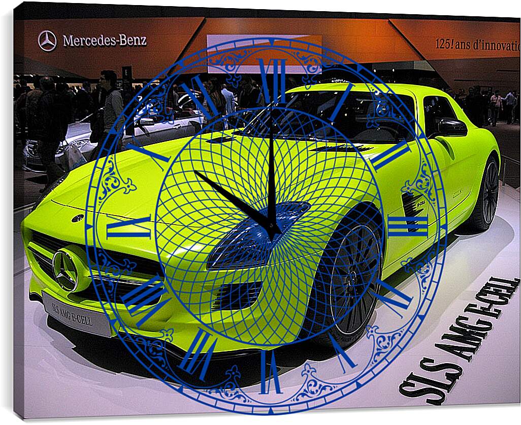 Часы картина - Зеленый Mercedes SLS AMG (Мерседес чайка)