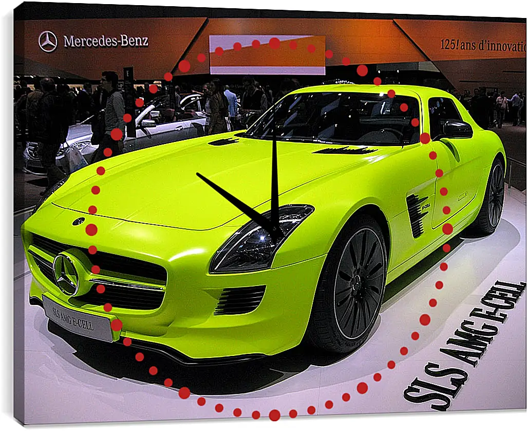 Часы картина - Зеленый Mercedes SLS AMG (Мерседес чайка)