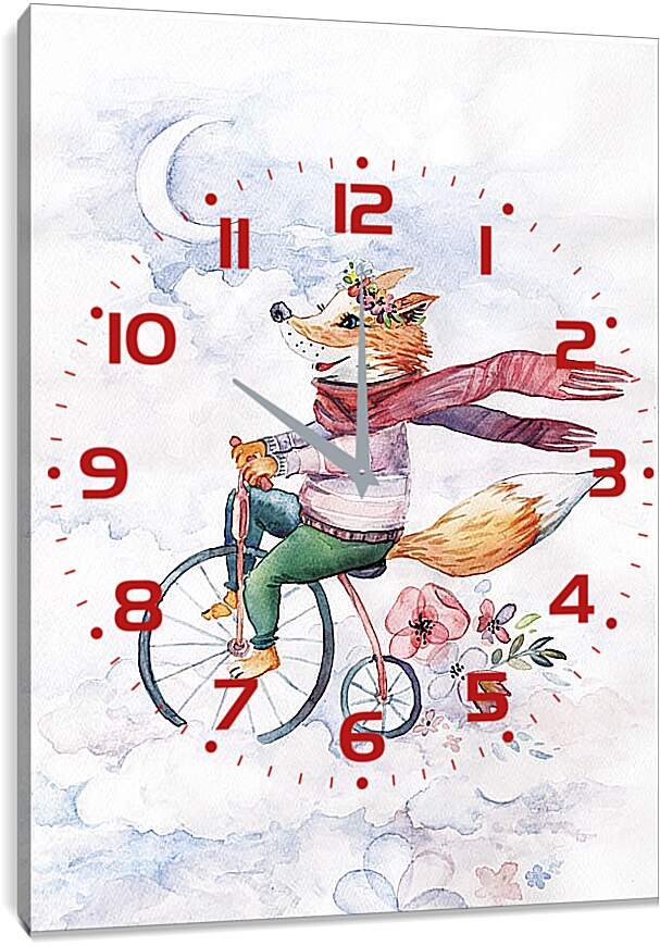 Часы картина - Акварельная лисичка-01