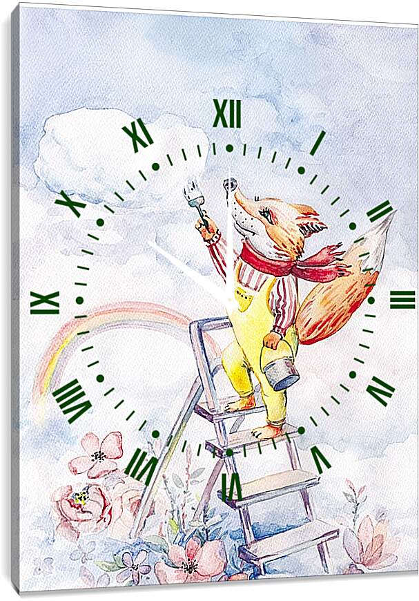 Часы картина - Акварельная лисичка-02