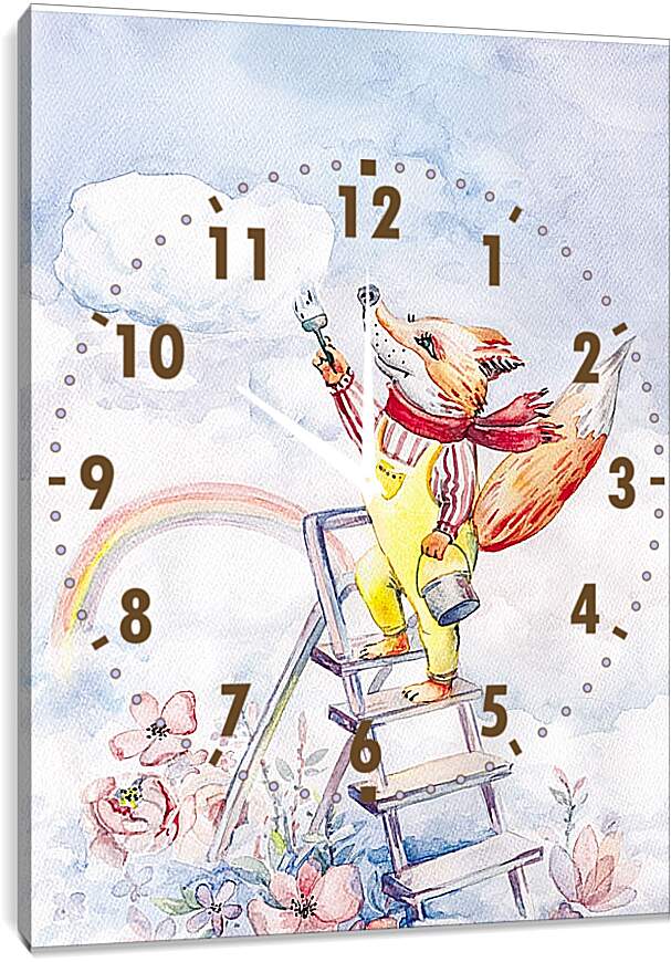 Часы картина - Акварельная лисичка-02