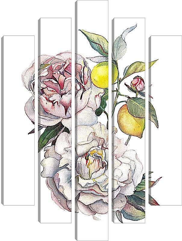 Модульная картина - Акварельные пионы и лимоны