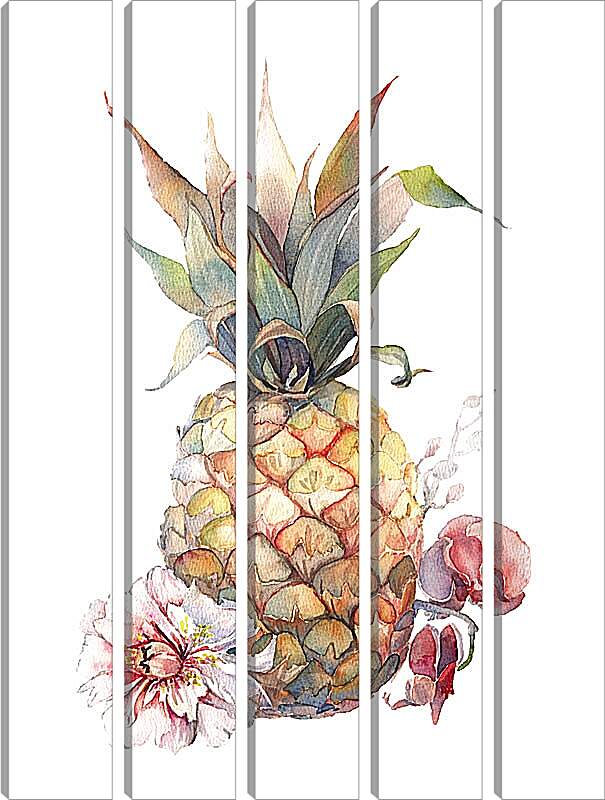 Модульная картина - Ананас и тропические цветы