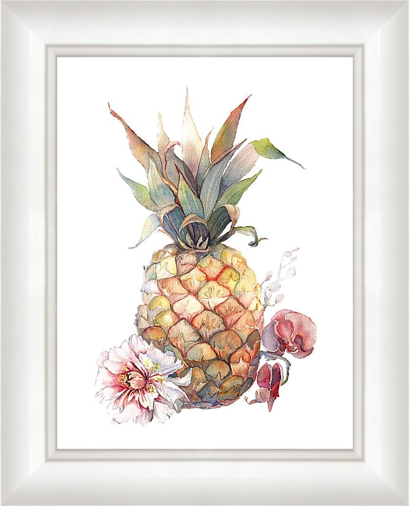 Картина в раме - Ананас и тропические цветы