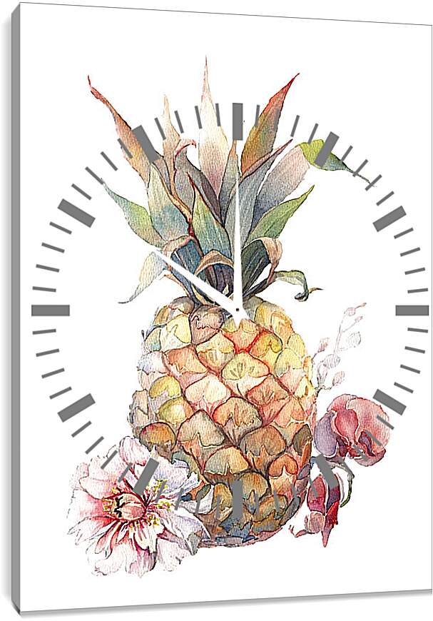 Часы картина - Ананас и тропические цветы