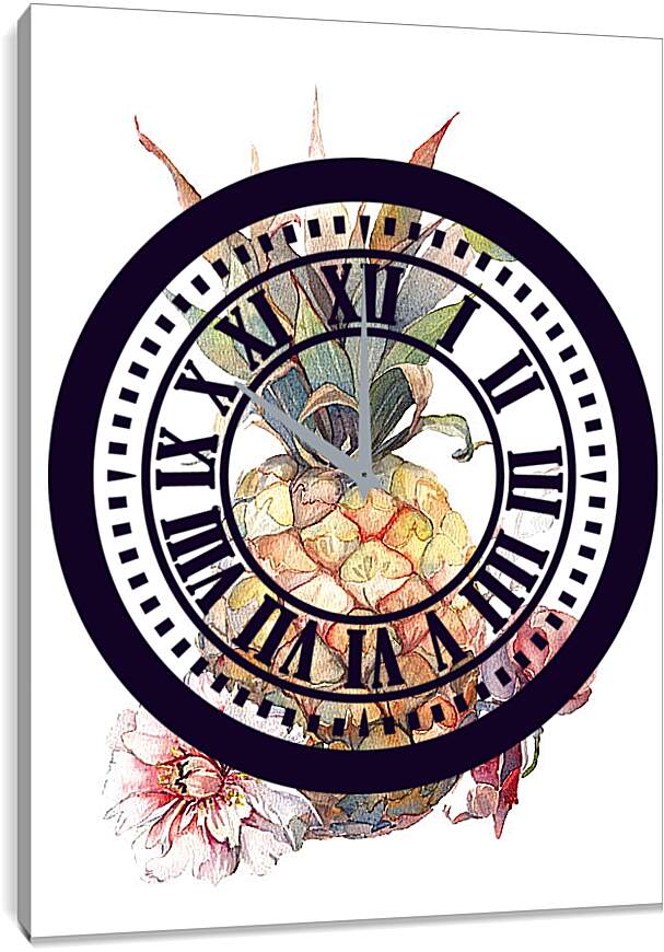 Часы картина - Ананас и тропические цветы