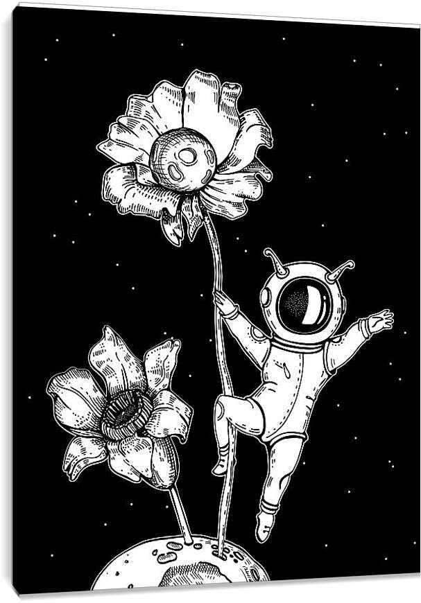 Постер и плакат - Астронавт и планета с цветами