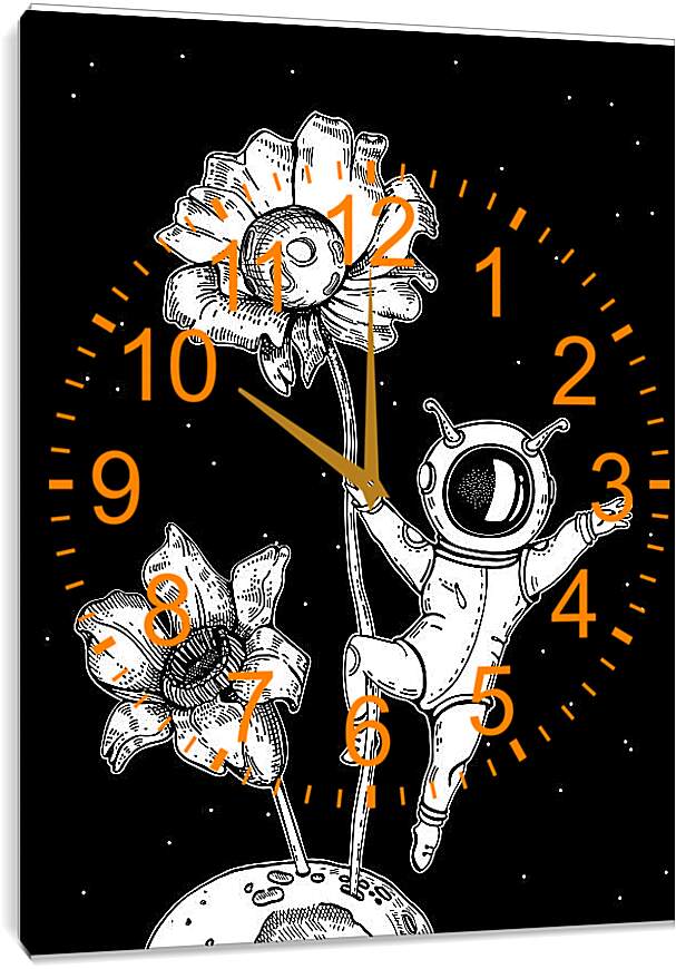 Часы картина - Астронавт и планета с цветами