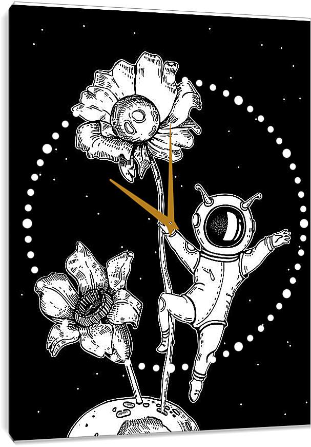 Часы картина - Астронавт и планета с цветами
